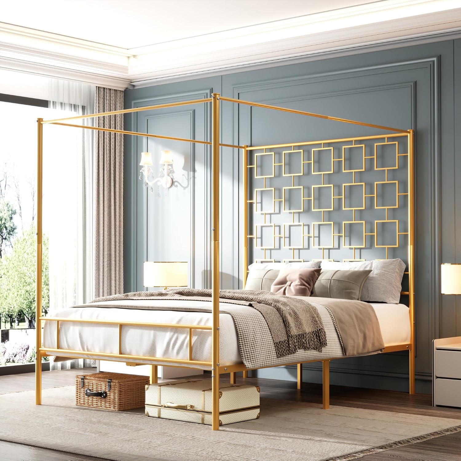 โครงเตียงควีนไซส์แบบมีหลังคา โ - Canopy Bed Frame Metal Queen บทวิจารณ์และราคา