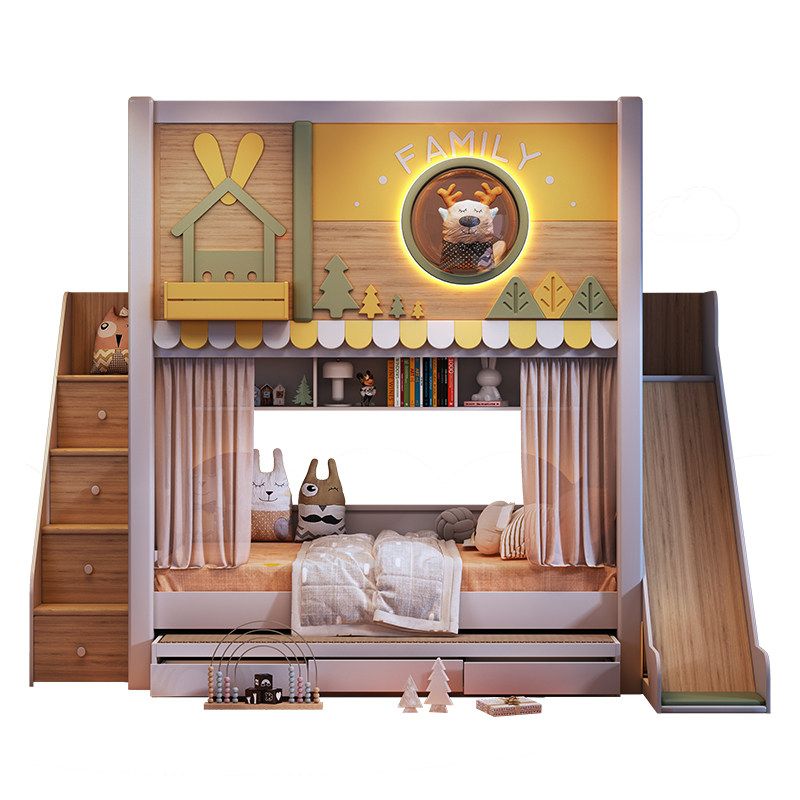 เตียงสองชั้นสำหรับเด็กธีมป่าไม - Bunk Bed With Stairs And Slide บทวิจารณ์และราคา