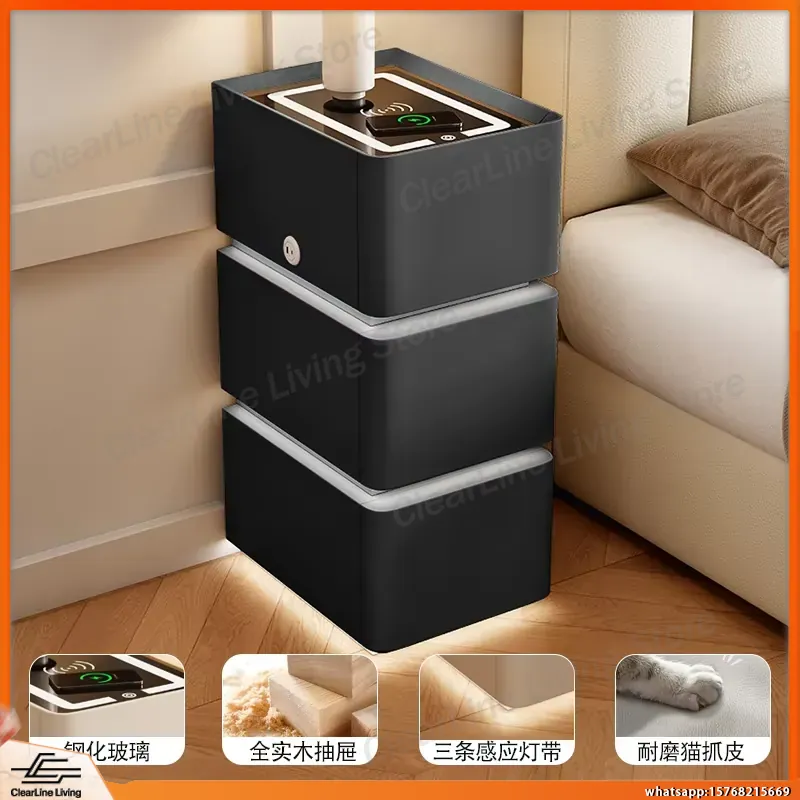 โต๊ะข้างเตียงไม้จริง 3 ชั้น แบ - Floating Nightstand With Led Light บทวิจารณ์และราคา