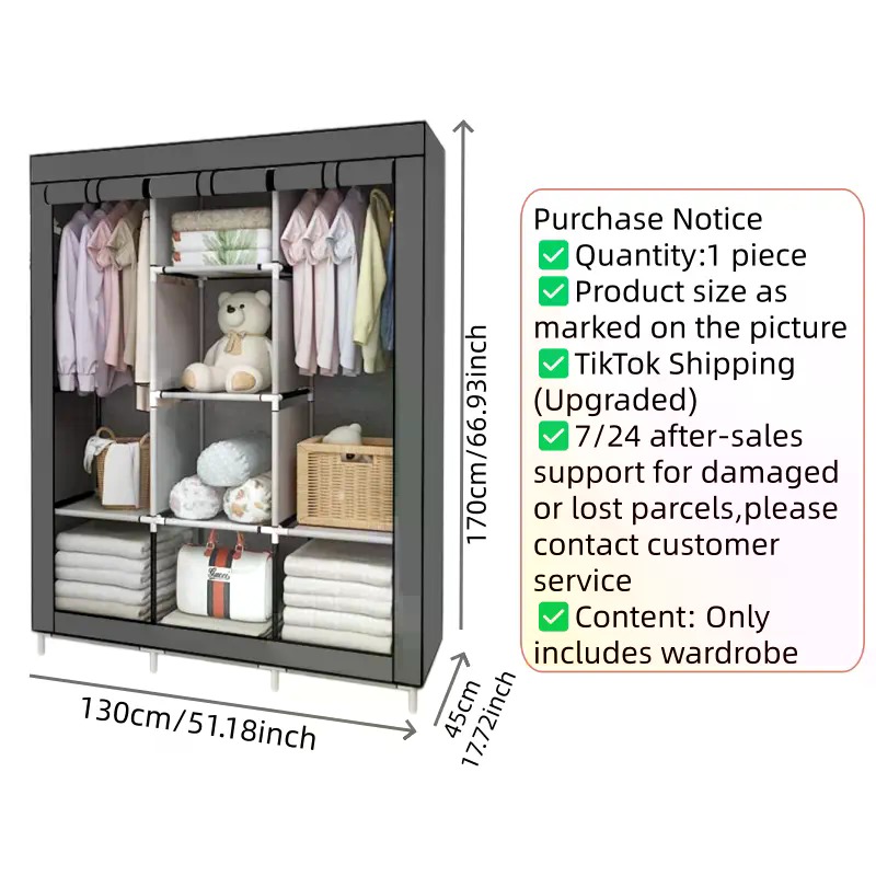 ตู้เสื้อผ้าผ้าไม่ทอแบบพกพาขนาด - Wardrobe Closet Portable Fabric Cover บทวิจารณ์และราคา